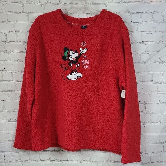 NWT Disney Mickey Mouse Soft Sherpa Fleece XL 16/18 Red Sweatshirt Pullover Top - Picture 1 of 6